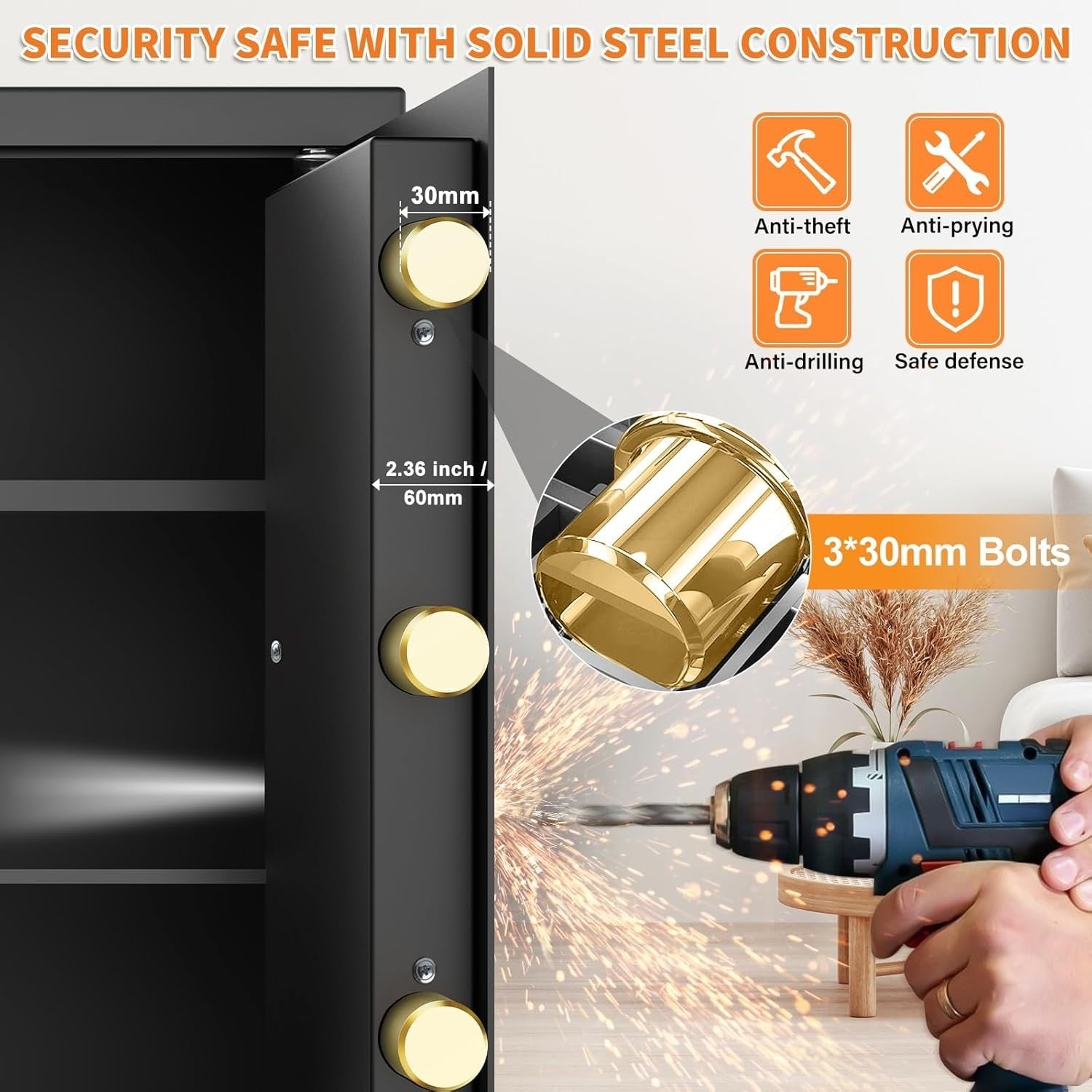 64L Digital Safe Box A4 Document Safe Alarm Security Cabinet Lock
