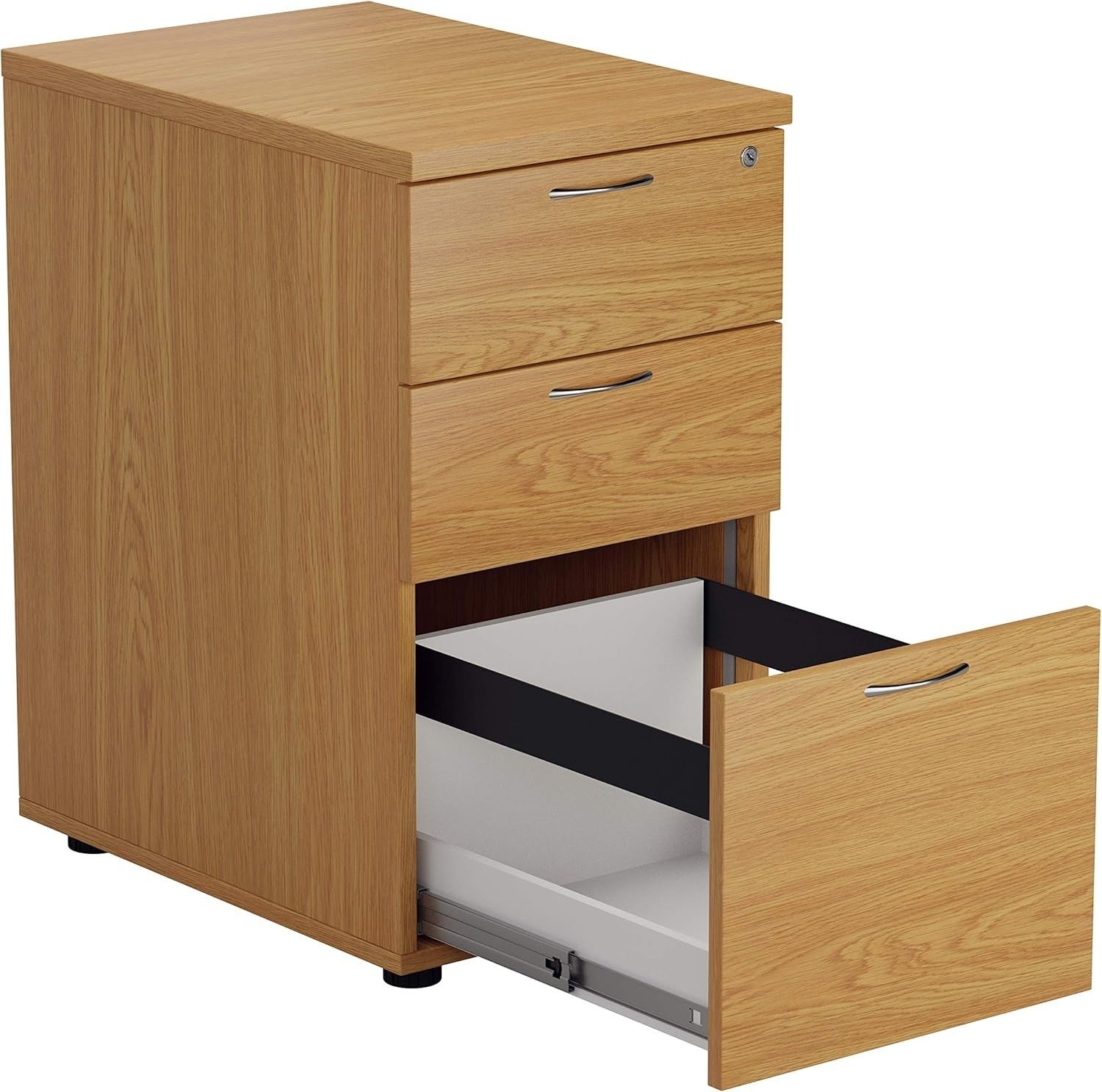 Oak 3 Drawer Lockable Filing Cabinet 40x60x73cm Wood Pedestal