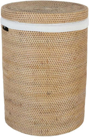 XL Natural Rattan Laundry Basket 40x60cm Lid Round Boho Hamper w/ Inner Bag