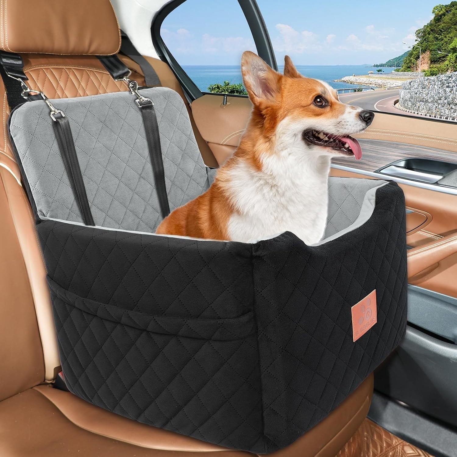 Memory Foam Dog Car Seat Booster Bed Washable Travel Seat Up to 35lbs