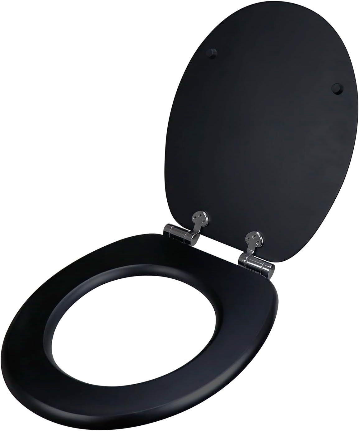 Black Wooden Toilet Seat MDF Soft Close Adjustable Hinges 43.5x37.5cm