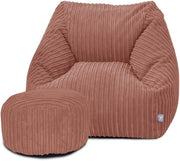 Kids Corduroy Bean Bag Chair with Footstool – Washable, Comfy, 70x80x60cm