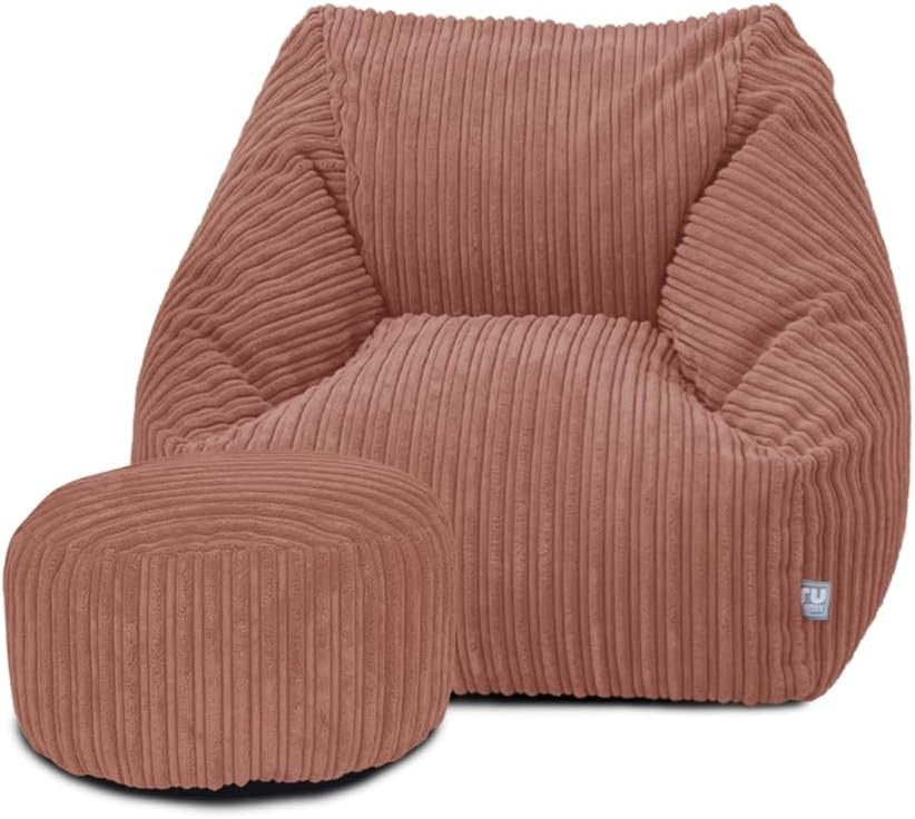 Kids Corduroy Bean Bag Chair with Footstool – Washable, Comfy, 70x80x60cm