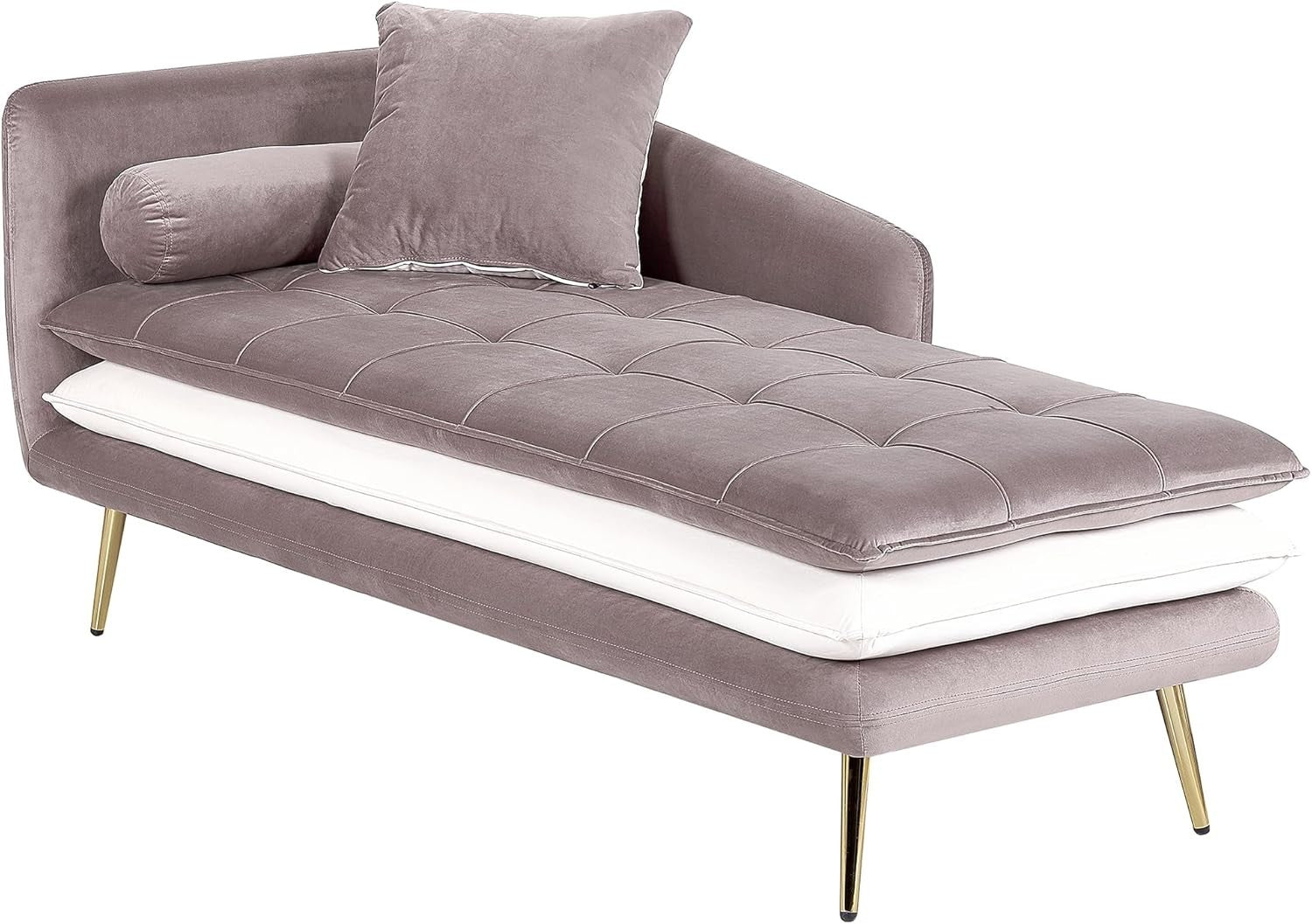 Brown Velvet Chaise Lounge Tufted Left Hand Sofa with Cushions Living Room