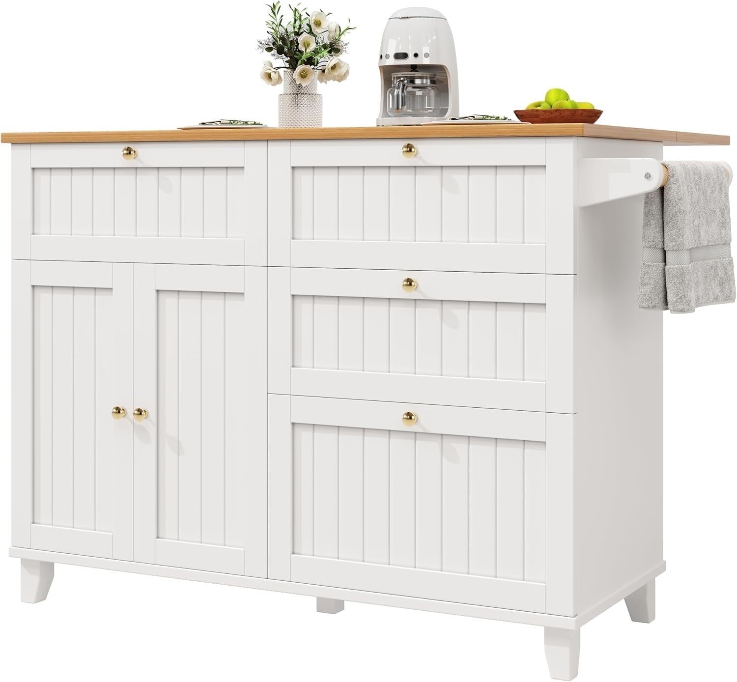 Rolling Kitchen Island Cart with 3 Drawers & Foldable Tabletop, Mobile Storage