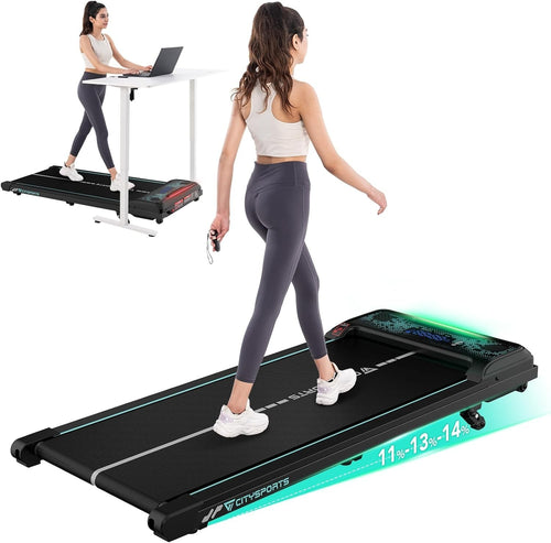 Incline Walking Pad 14% Under Desk Treadmill 6km/h LED Lights Quiet Compact Home