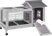 Large Wooden Rabbit Hutch on Wheels with Run Tray Lock Indoor Outdoor