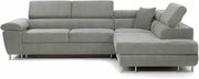 L-Shape Corner Sofa Bed with Storage - Folding Double Bed, Grey Chenille