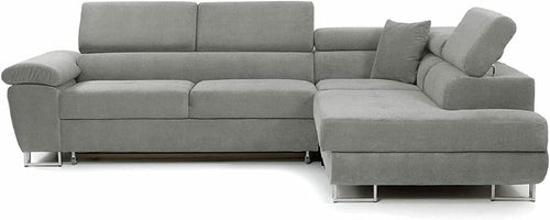 L-Shape Corner Sofa Bed with Storage - Folding Double Bed, Grey Chenille