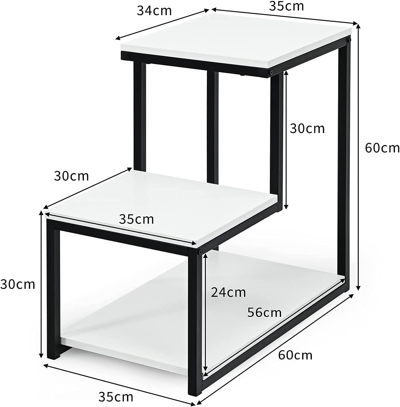 Modern 3-Tier Ladder Side Table with Storage Shelf – Slim Metal Frame Bedside Un