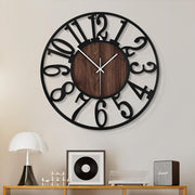 20" Large Wall Clock Retro Wood & Metal Silent Arabic Numerals Modern Decor