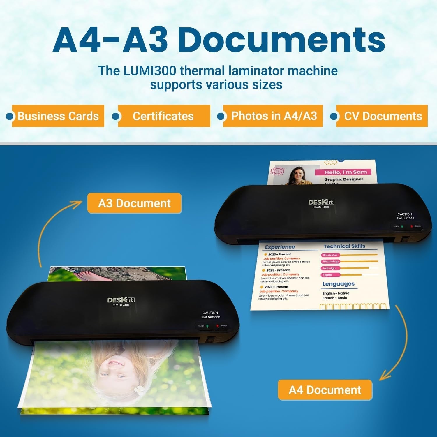 A3 A4 Compact Laminator 4-in-1 Fast Warm Up Anti Jam Home Office