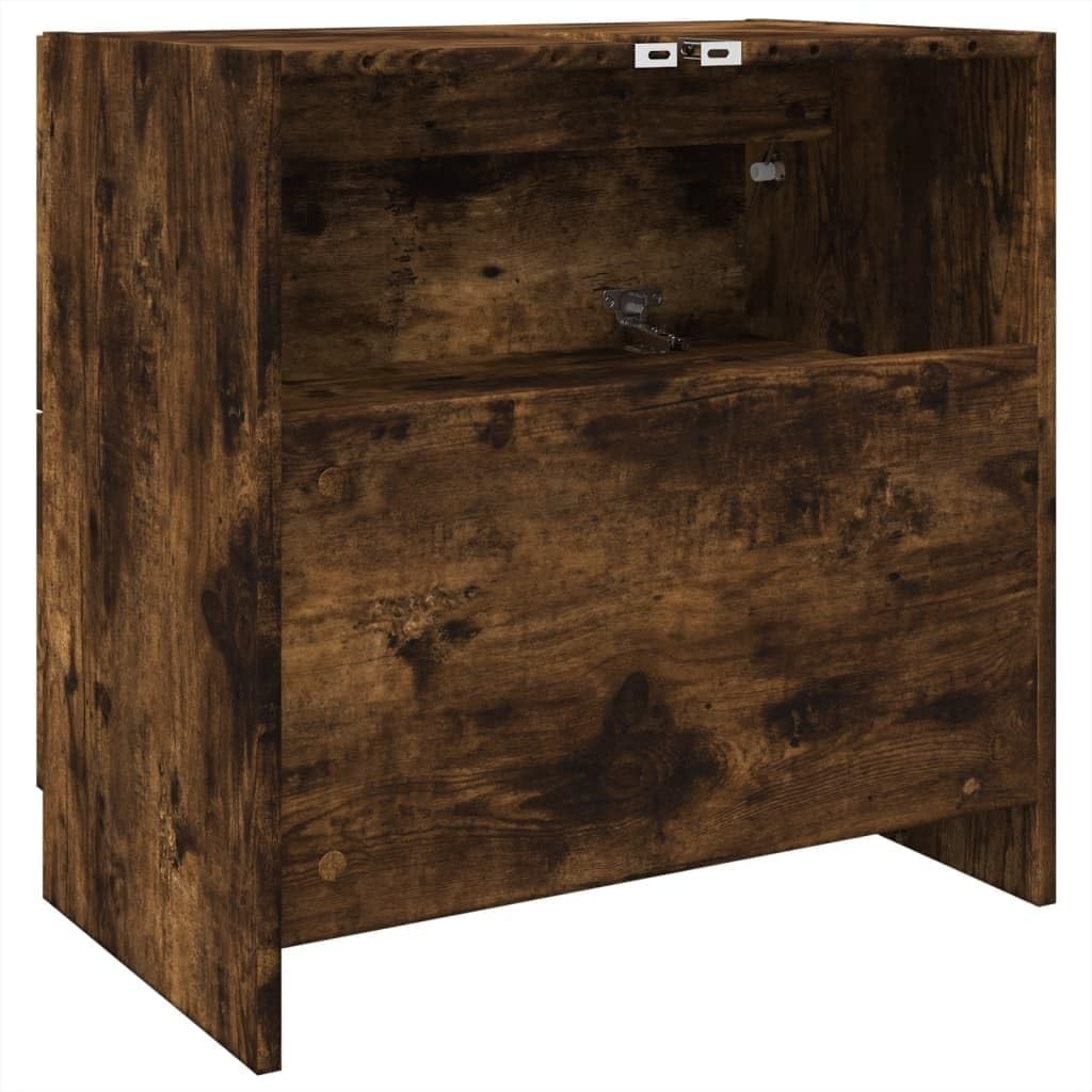 Smoked Oak Bathroom Sink Cabinet 59x37x59cm Modern Under Sink Storage Unit