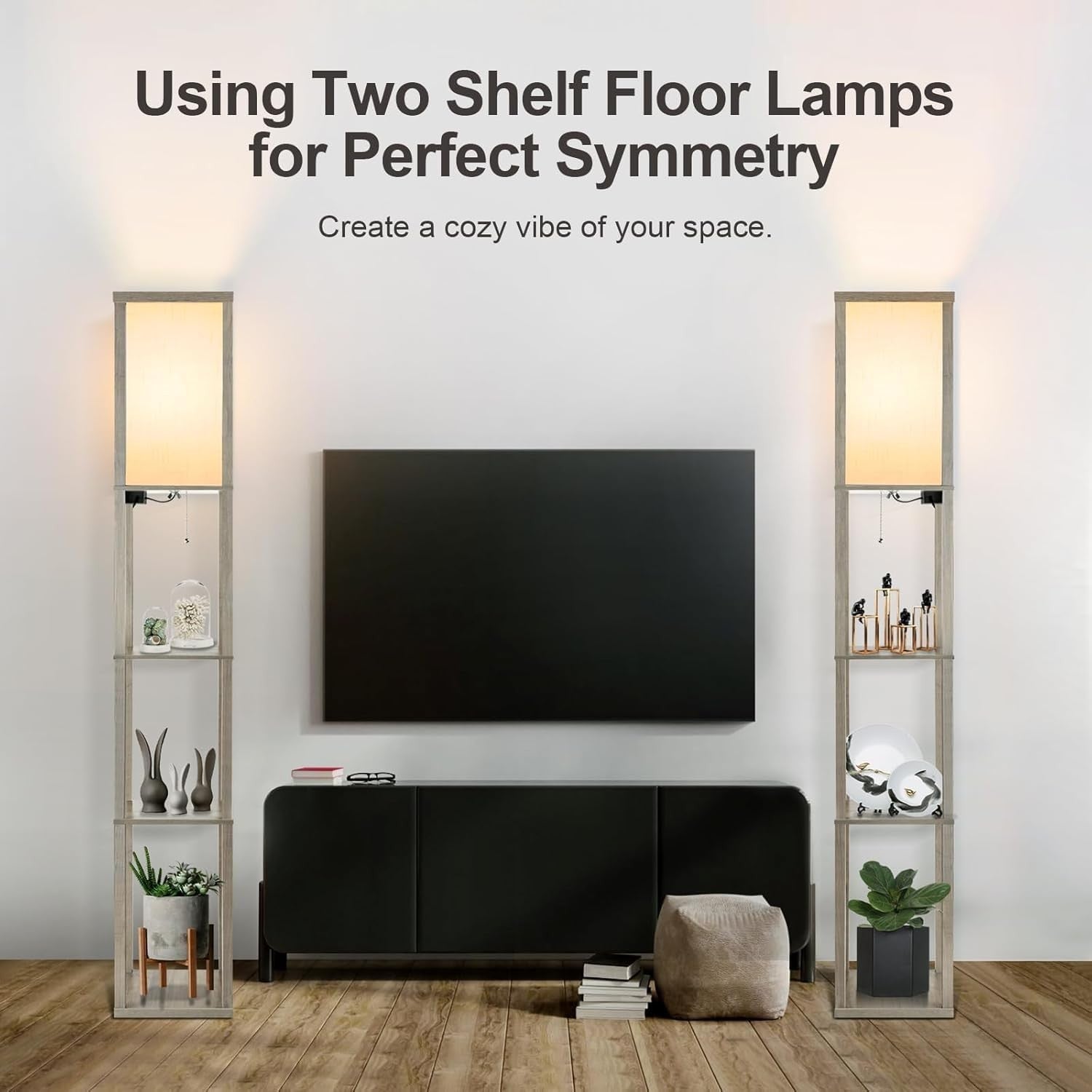 LED Shelf Floor Lamp Remote Dimmable USB Charging Standing Light Grey