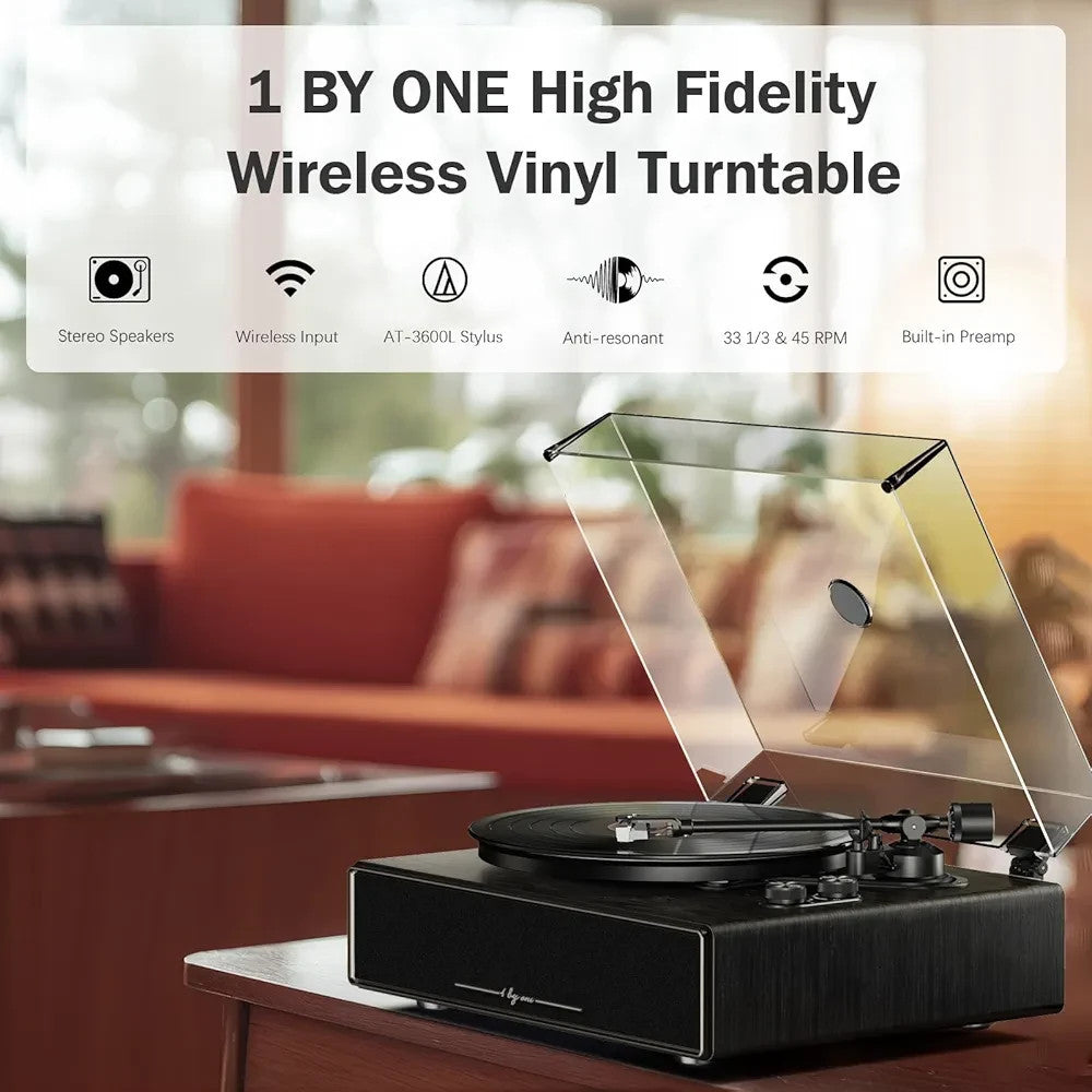 All-in-One Vinyl Record Player HiFi Turntable with Built-in Speakers 2-Speed