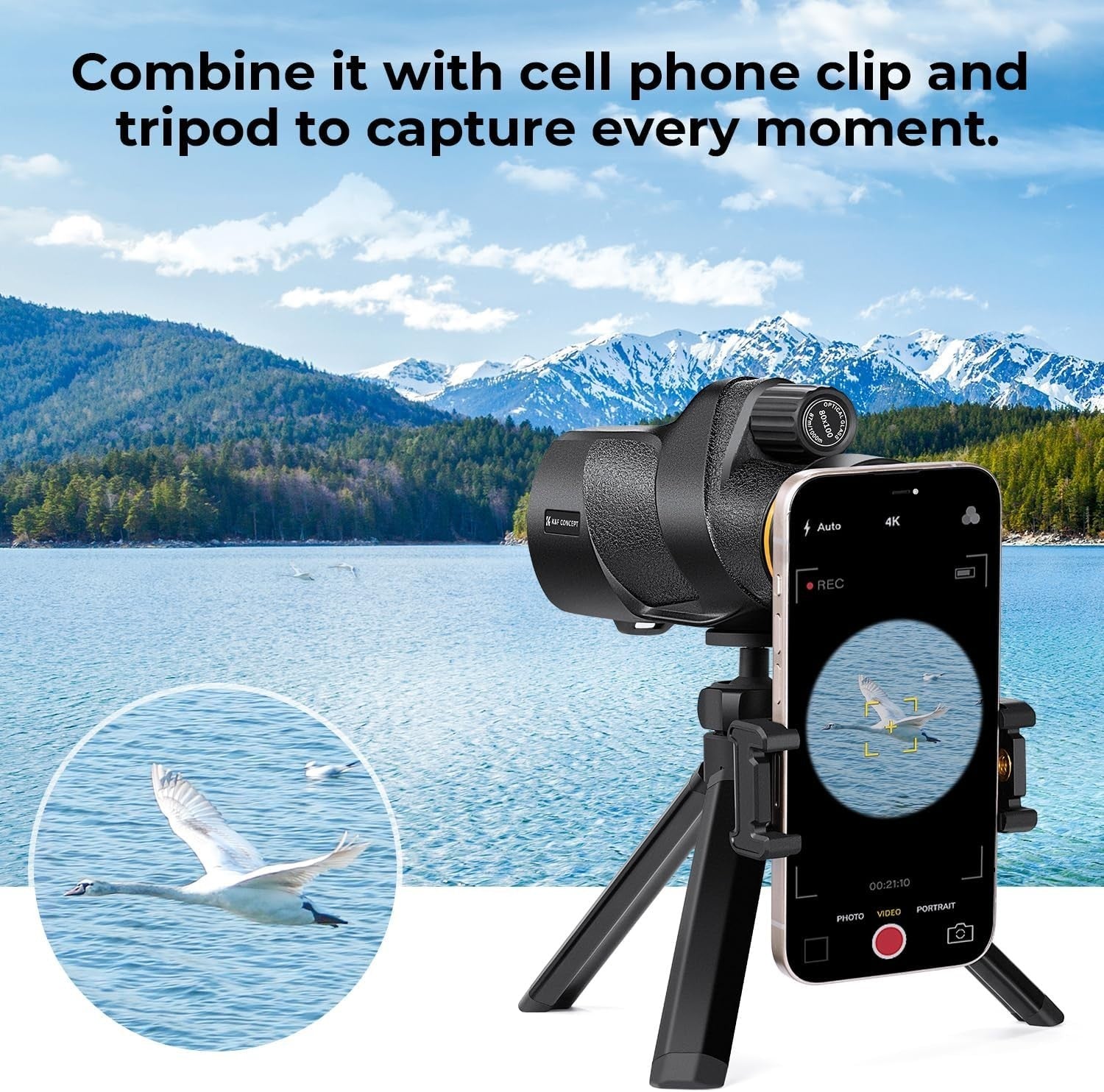 12X50 HD Waterproof Monocular w/ Tripod & Phone Holder – BAK4 Lens