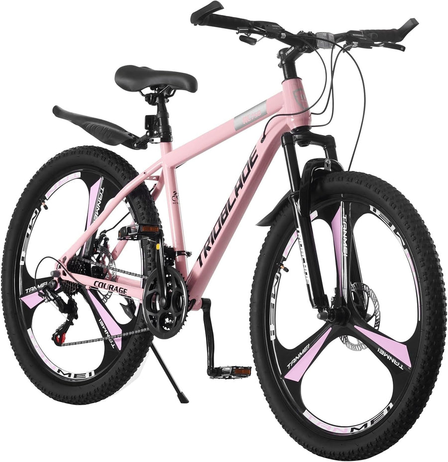26" Pink Mountain Bike 21 Speed Dual Disc Brakes Lightweight Adult MTB