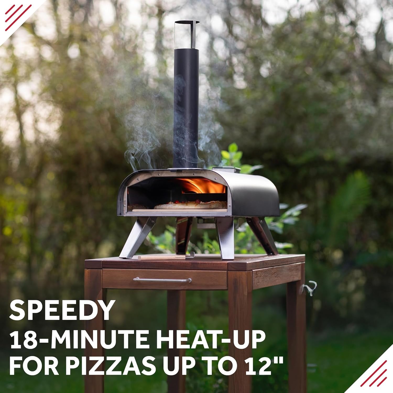 12" Outdoor Wood Fired Pizza Oven Black Stainless Steel Portable BBQ Smoker