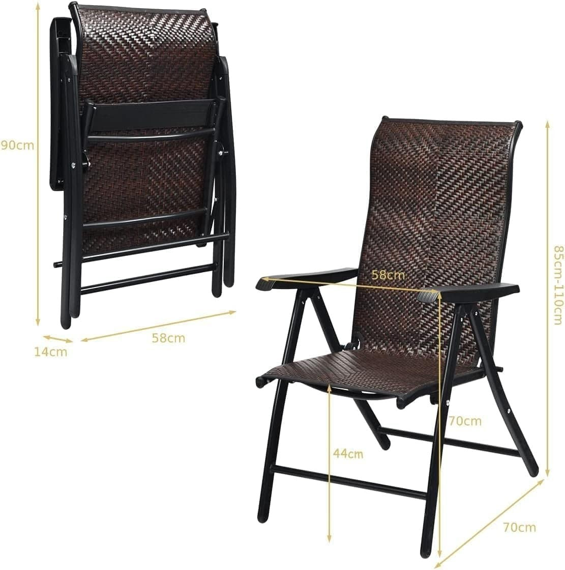 Outdoor Rattan Folding Chair Adjustable Recliner Patio Garden Lounge Seat