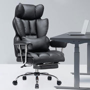 Executive Office Chair Big & Tall Faux Leather Desk Seat Lumbar Foot Rest UK Bla