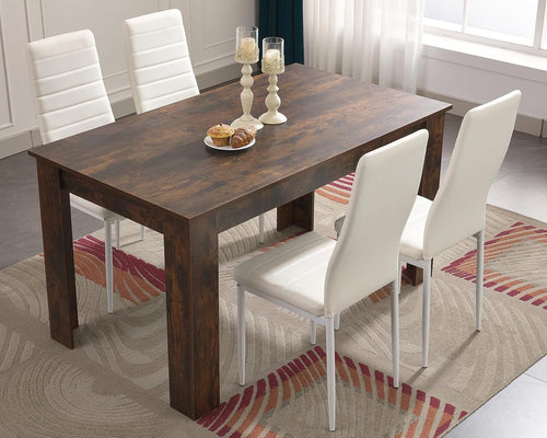 Modern Dining Table Set 4 PU Chairs Rustic Wood Look 112x80cm Kitchen
