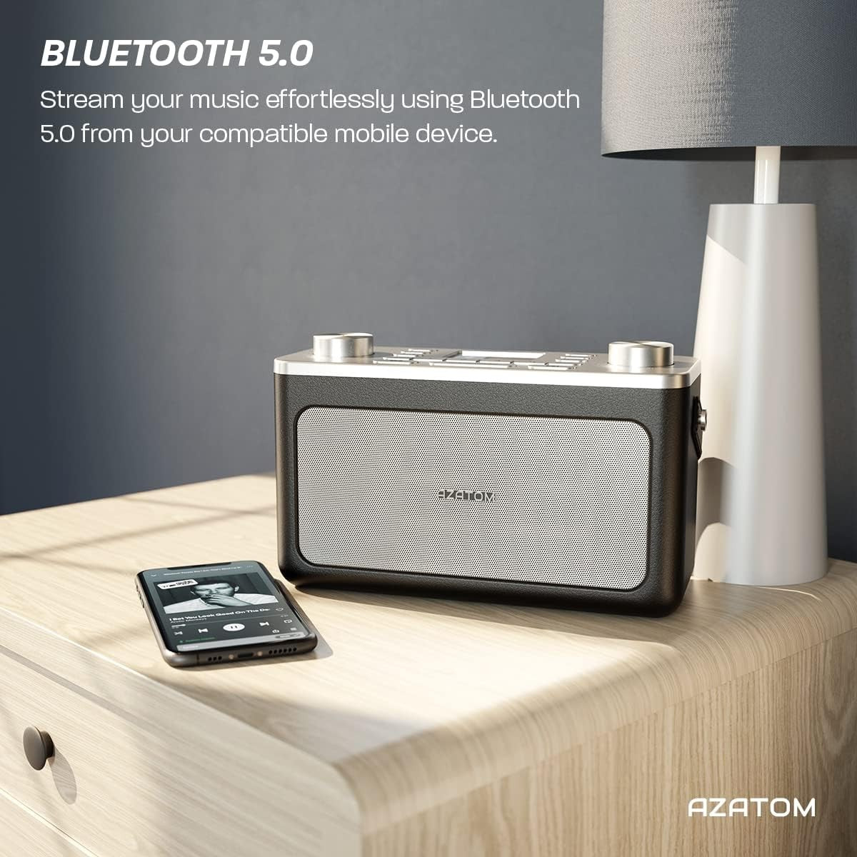 Black Silver DAB DAB+ FM Bluetooth Portable Radio Dual Alarm Leather Style