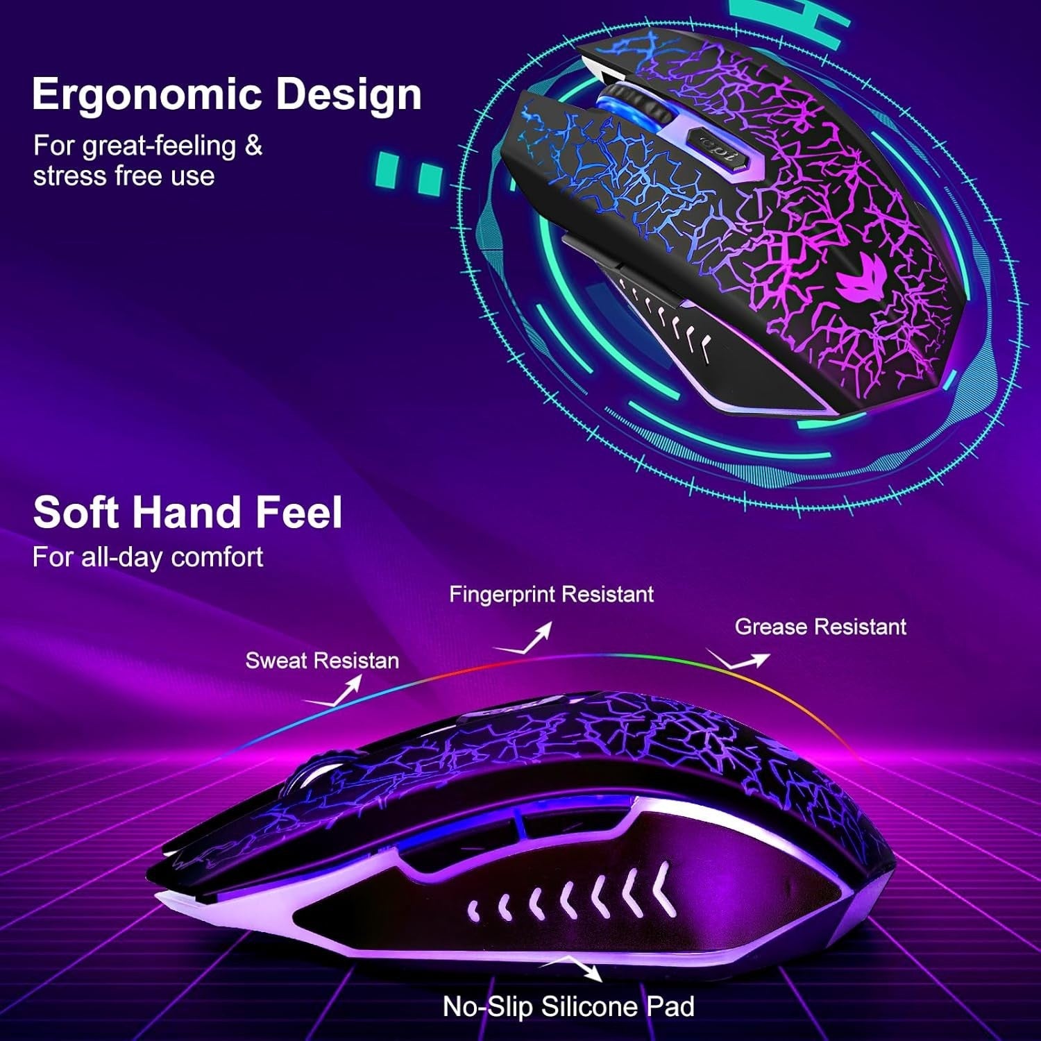 Rechargeable Wireless Gaming Mouse RGB 2400 DPI Silent 6 Buttons