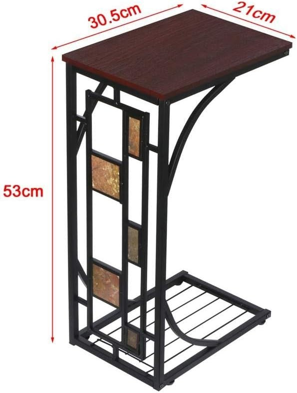 C-Shaped End Table with Storage Shelf, Compact Side Table for Living Room & Offi
