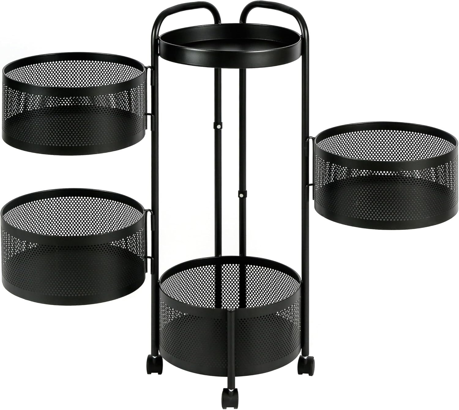 Rotating Fruit Basket Trolley 4 Tier Metal Mesh Kitchen Storage Cart Wheels