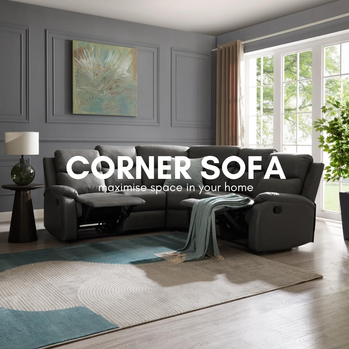 Grey 5 Seater L-Shape Recliner Sofa – Manual Recline, Full Chaise, Lumbar Suppor
