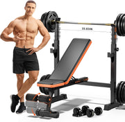 Adjustable Weight Bench Incline Flat Squat Rack Home Gym 770lbs Capacity
