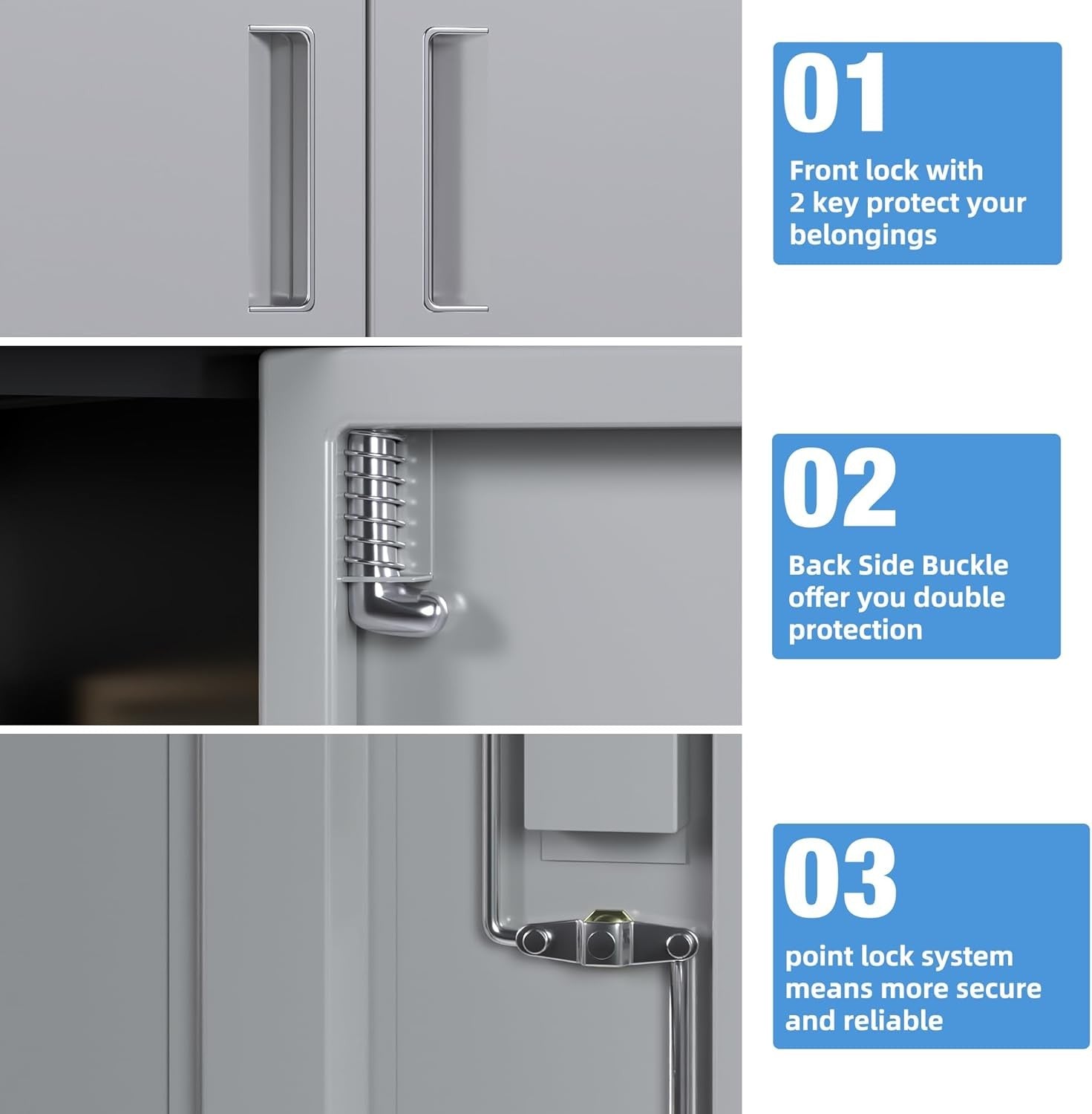 Metal Storage Cabinet 2 Door 3 Adjustable Shelves Lockable Steel Cupboard Black