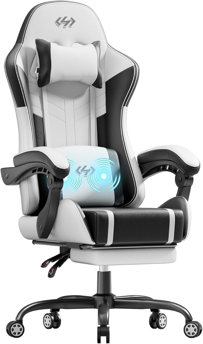 Ergonomic Massage Gaming Chair Recliner w/ Footrest Lumbar Support