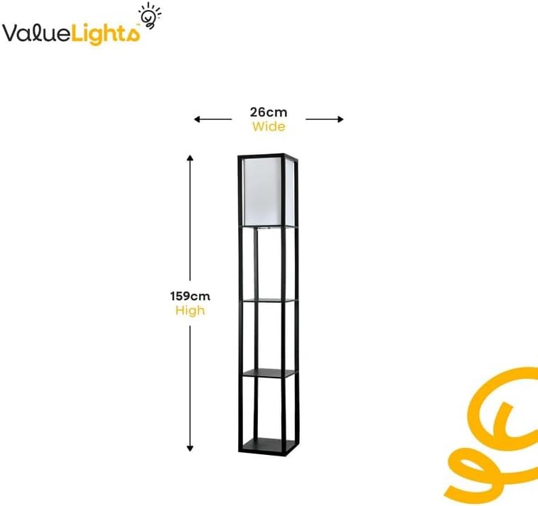 White Wooden Floor Lamp with Shelves Modern Standing Light Storage