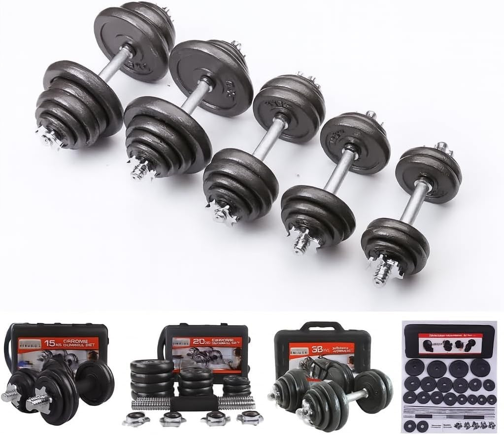 Adjustable Cast Iron Dumbbell Barbell Set 15–50kg Non Slip Home Gym