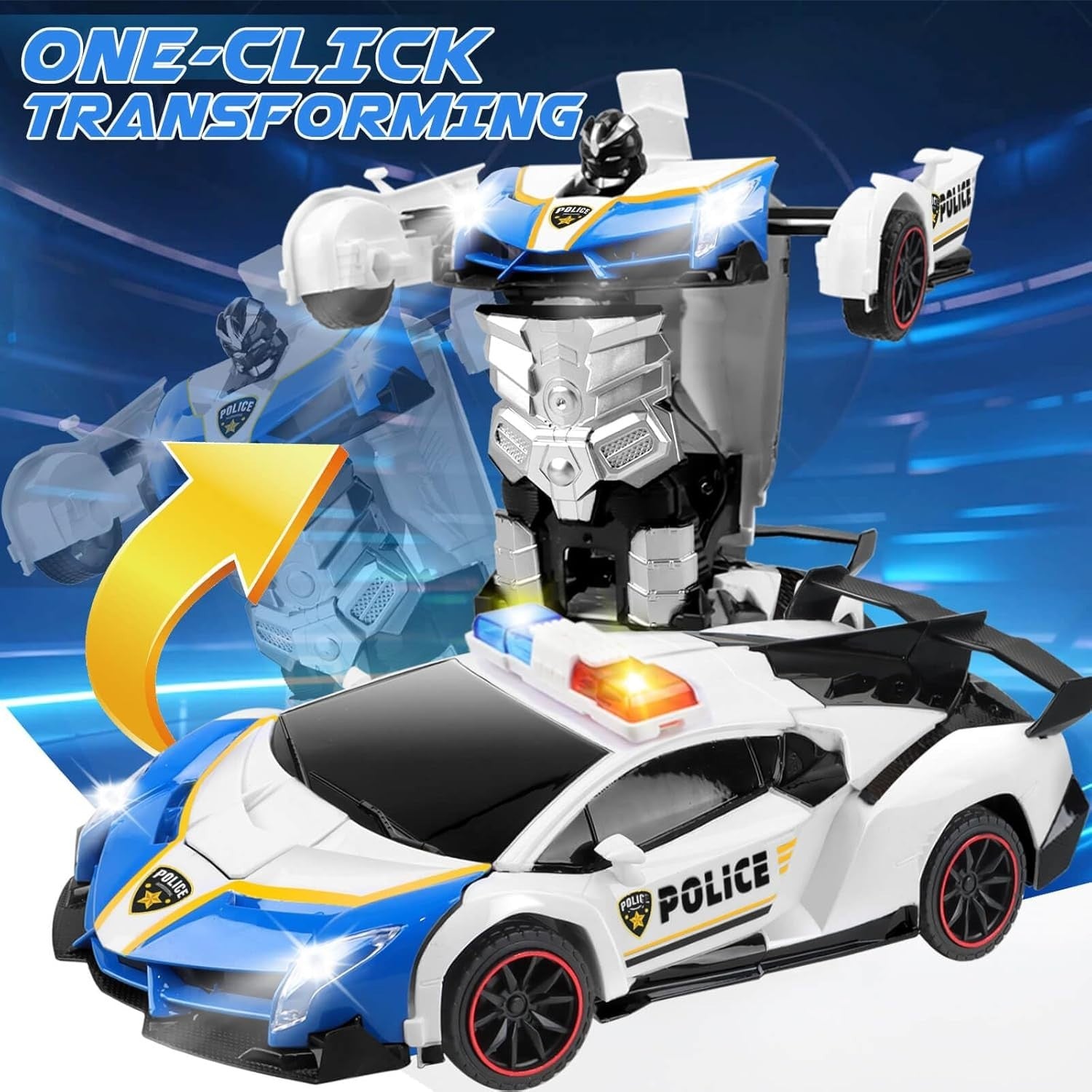 Remote Control Police Car Robot Toy – Transforming RC Car for Kids 3-8