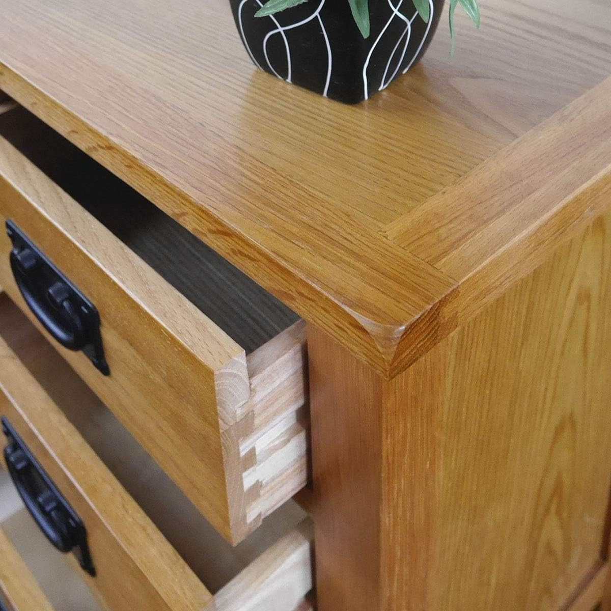Rustic Oak Bedside Table with 3 Drawers, Solid Wood Nightstand 56x42x32cm
