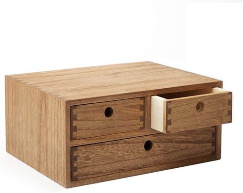 Wood Desktop Organizer 3 Drawer Office Filing Storage Jewelry Box