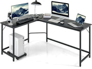 Black L-Shaped Desk 168cm Corner Computer Table with CPU Stand Office