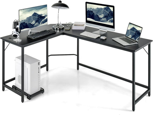 Black L-Shaped Desk 168cm Corner Computer Table with CPU Stand Office