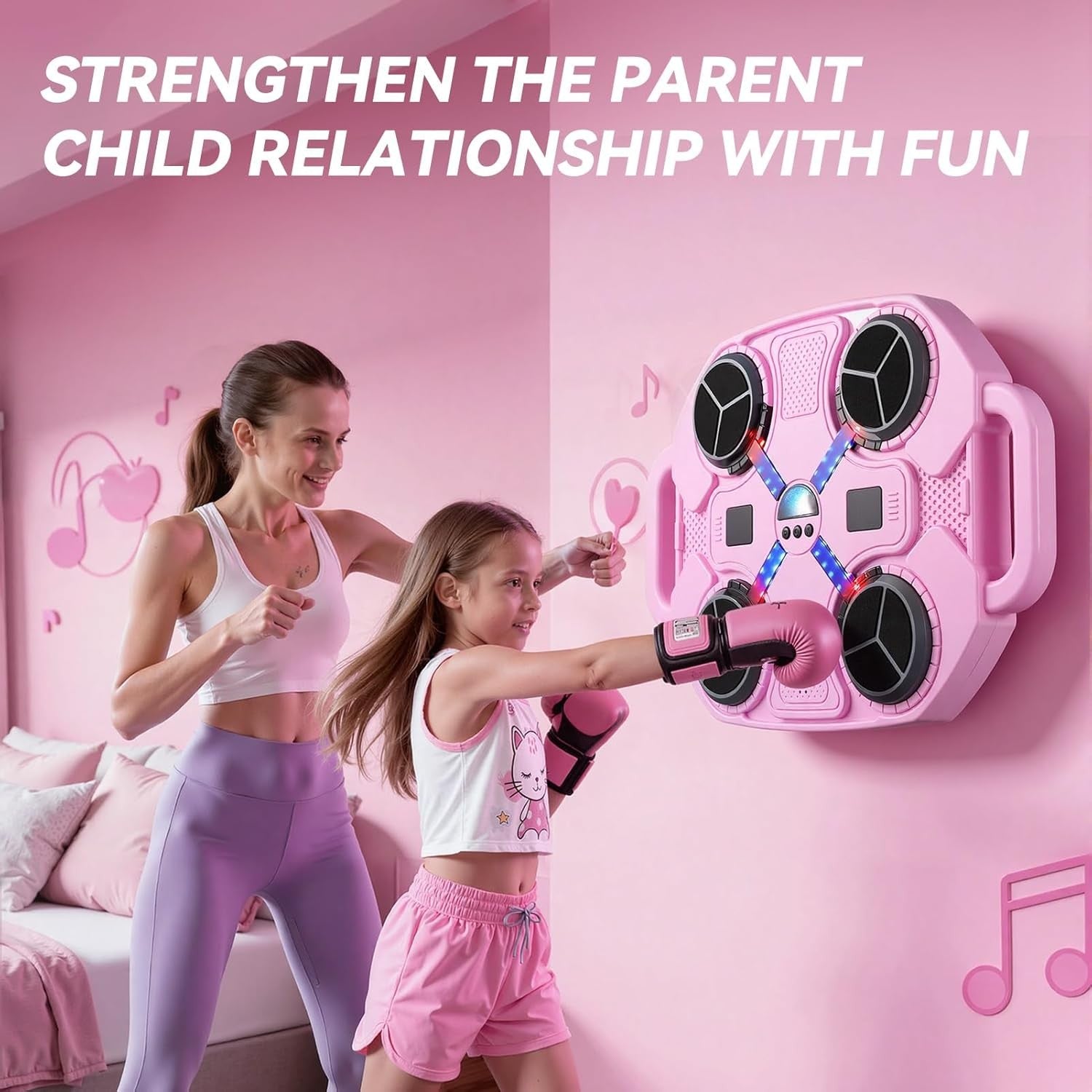 Music Boxing Machine LED Punch Pad Bluetooth Wall Mounted Kids Home Fitness