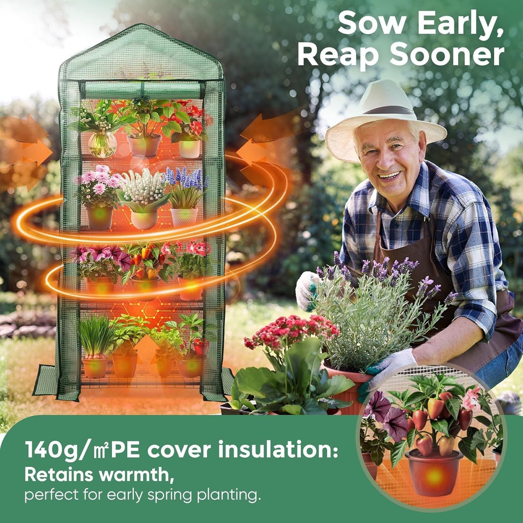 4 Tier Mini Greenhouse Outdoor Garden Plants Vegetables Steel Frame PE Cover