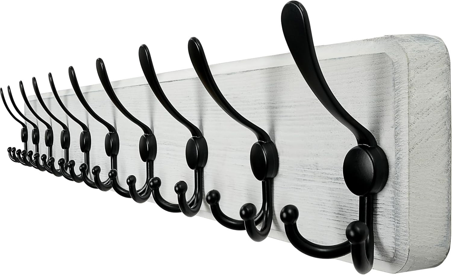 Wall Mounted Coat Rack 98cm | Rustic White Wood Hanger with 10 Hooks