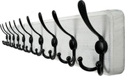Wall Mounted Coat Rack 98cm | Rustic White Wood Hanger with 10 Hooks