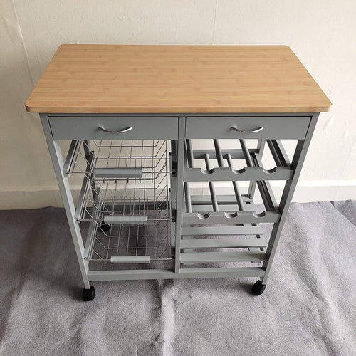 Kitchen Island Trolley on Wheels MDF Worktop Drawers Basket Storage Cart