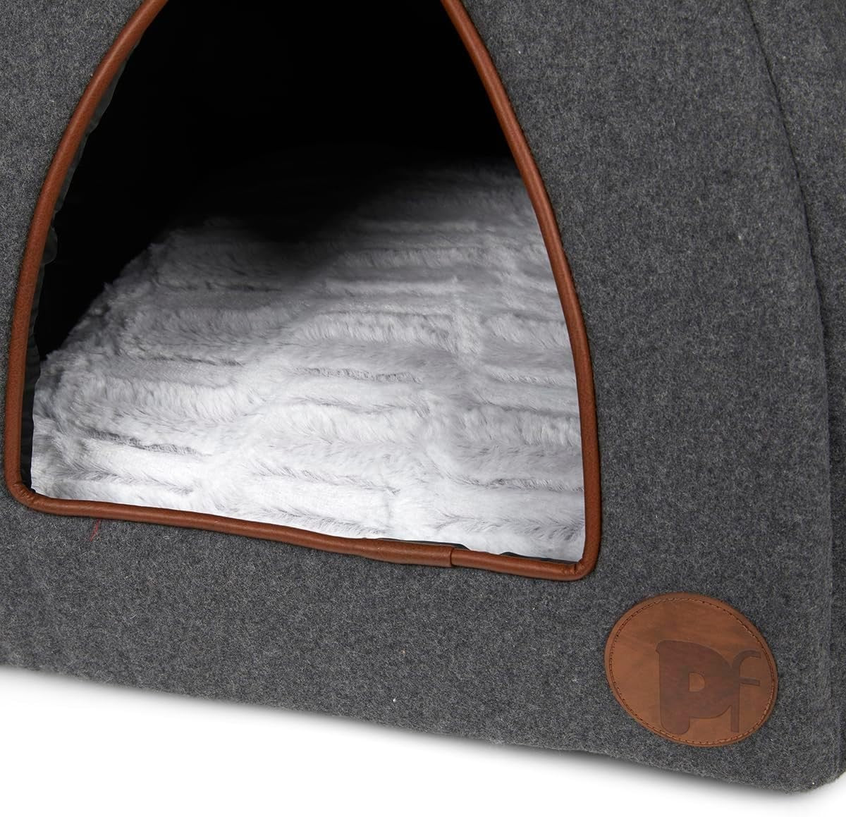 Graphite Grey Felt Cat Igloo Bed Soft Fleece Cushion Cozy Pet Hideaway
