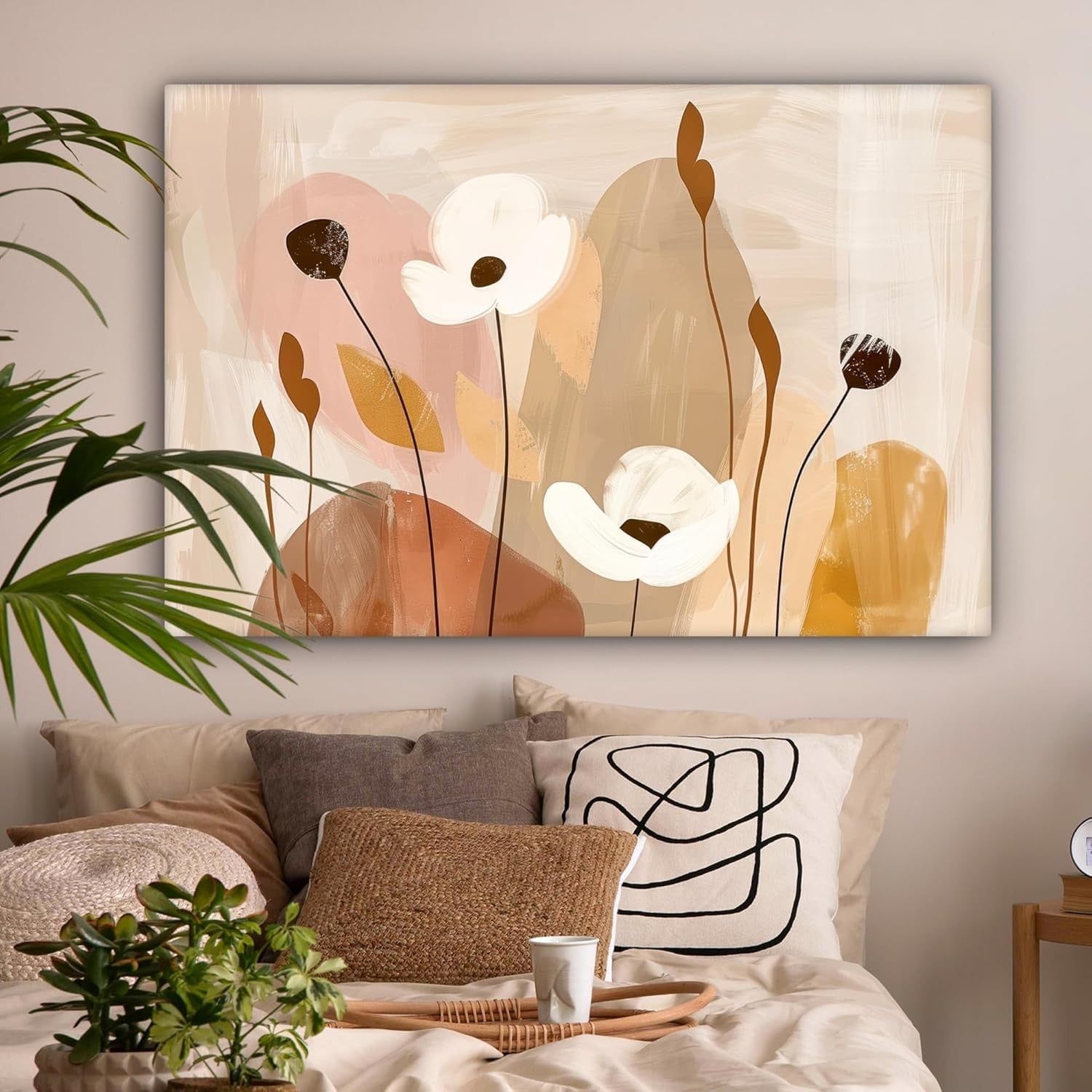Large Abstract Floral Canvas Wall Art 120x80cm Modern Living Room Decor