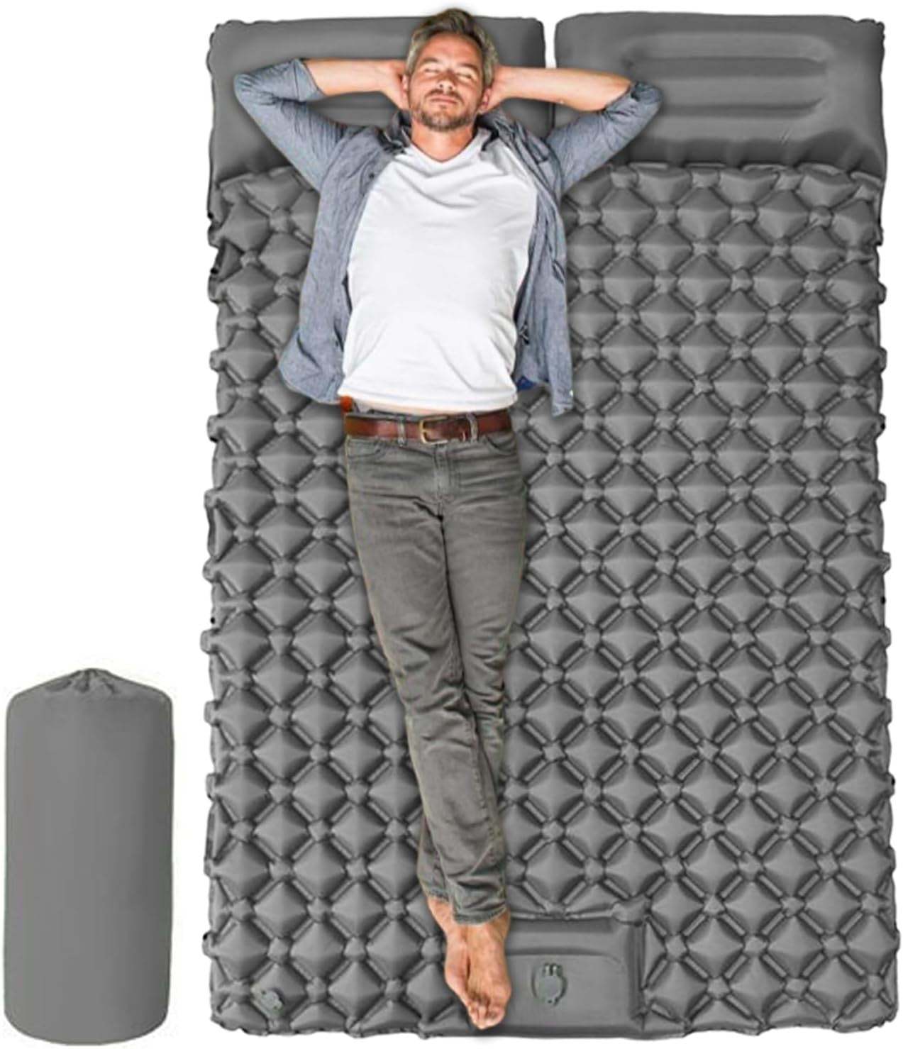 Double Inflatable Camping Sleeping Pad Waterproof Foldable 2 Person Mat