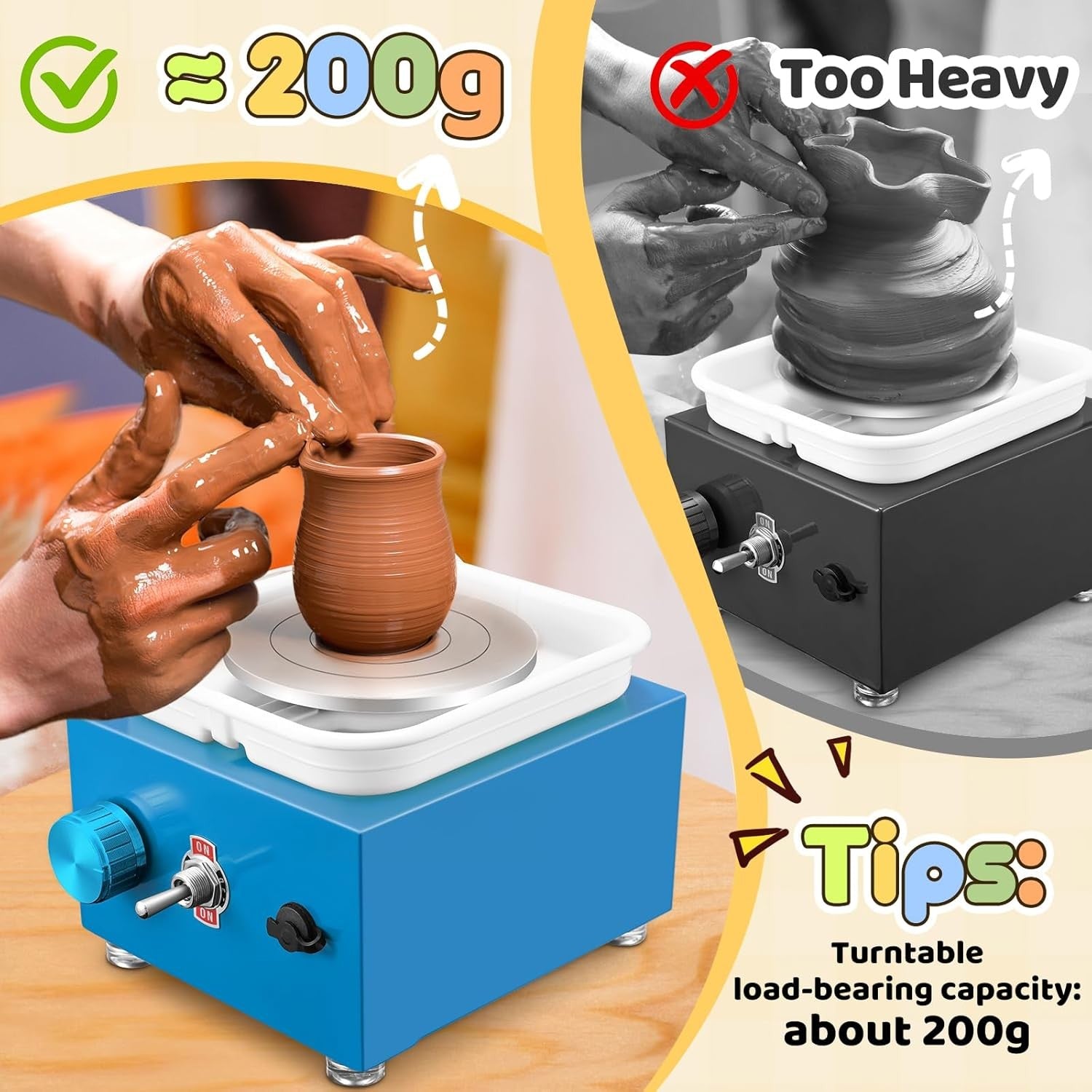 Mini Electric Pottery Wheel 2000RPM Adjustable Speed Kids DIY Ceramic