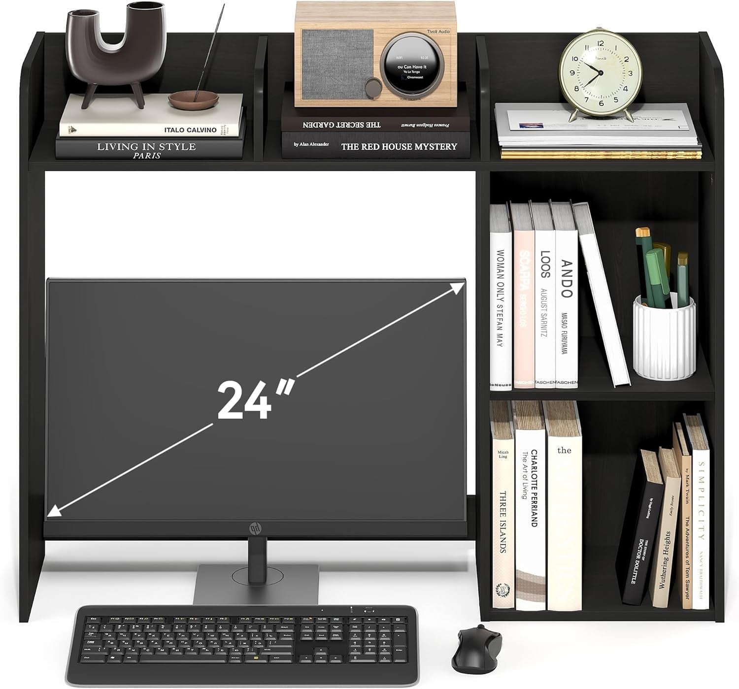 94cm Desk Hutch Shelf 5-Tier Desktop Organizer with Monitor Space Espresso